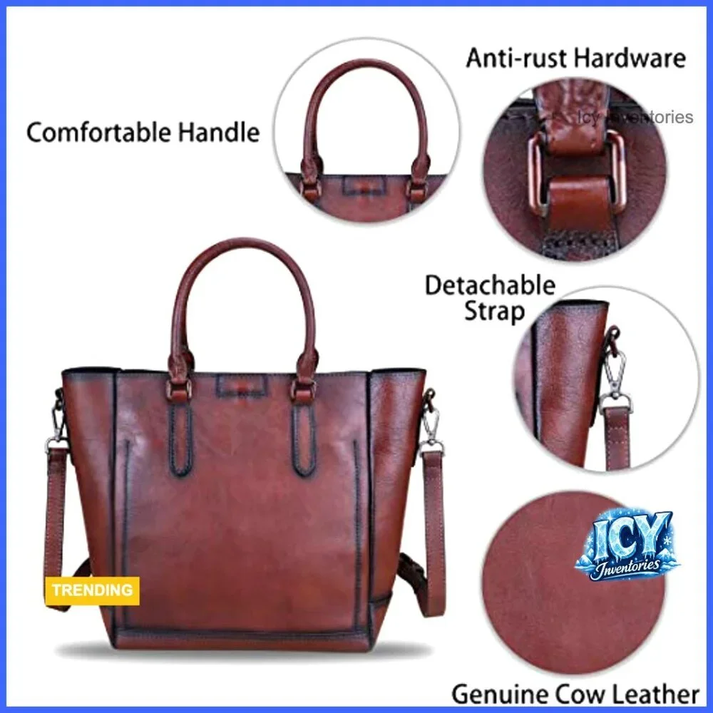 Genuine Leather Handbag Tote Satchel Shoulder Bag Vintage Handmade